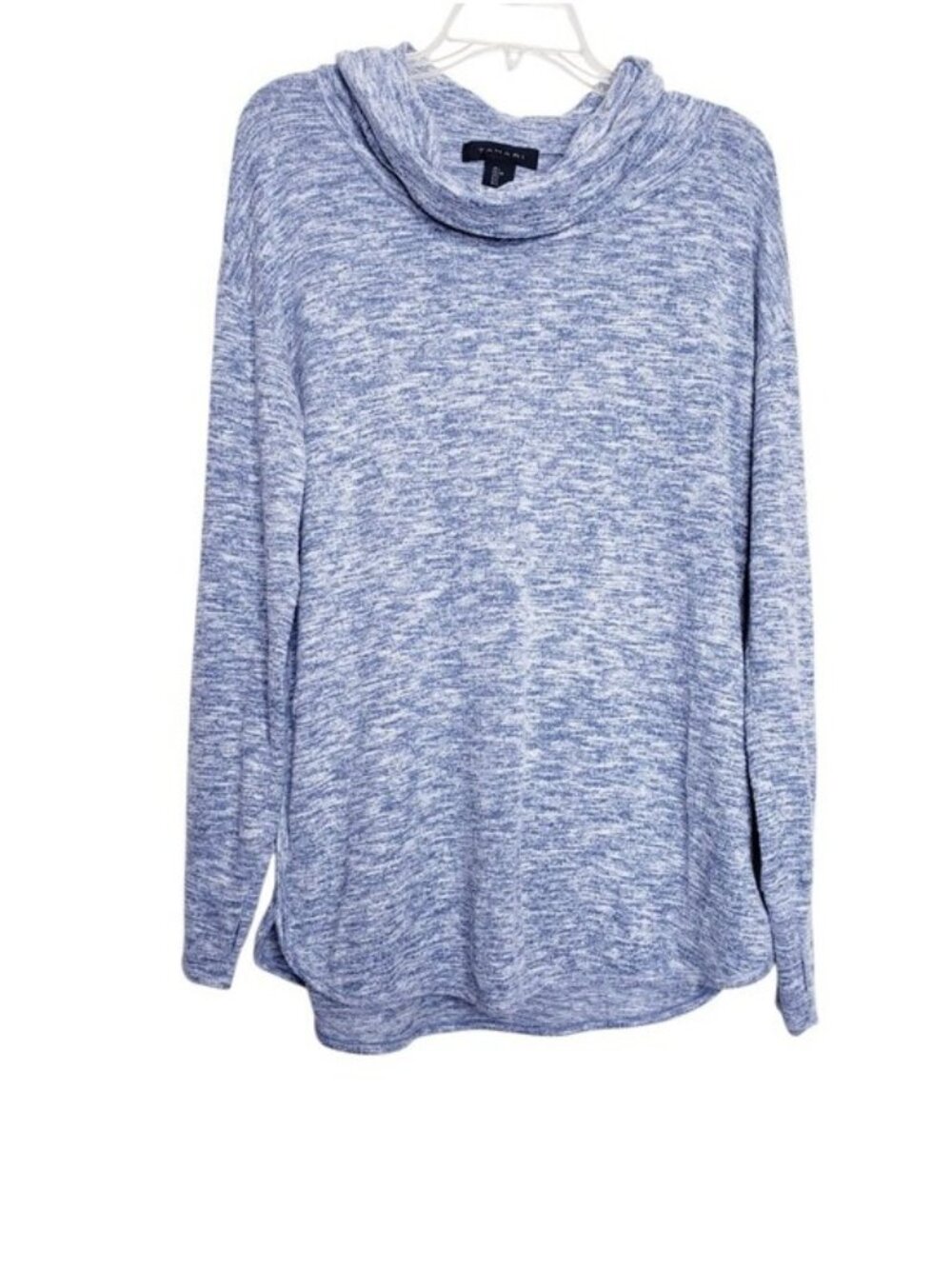 Tahari Blue Heathered Cowl Neck Stretch Knit Pullover Top Women's Size Large